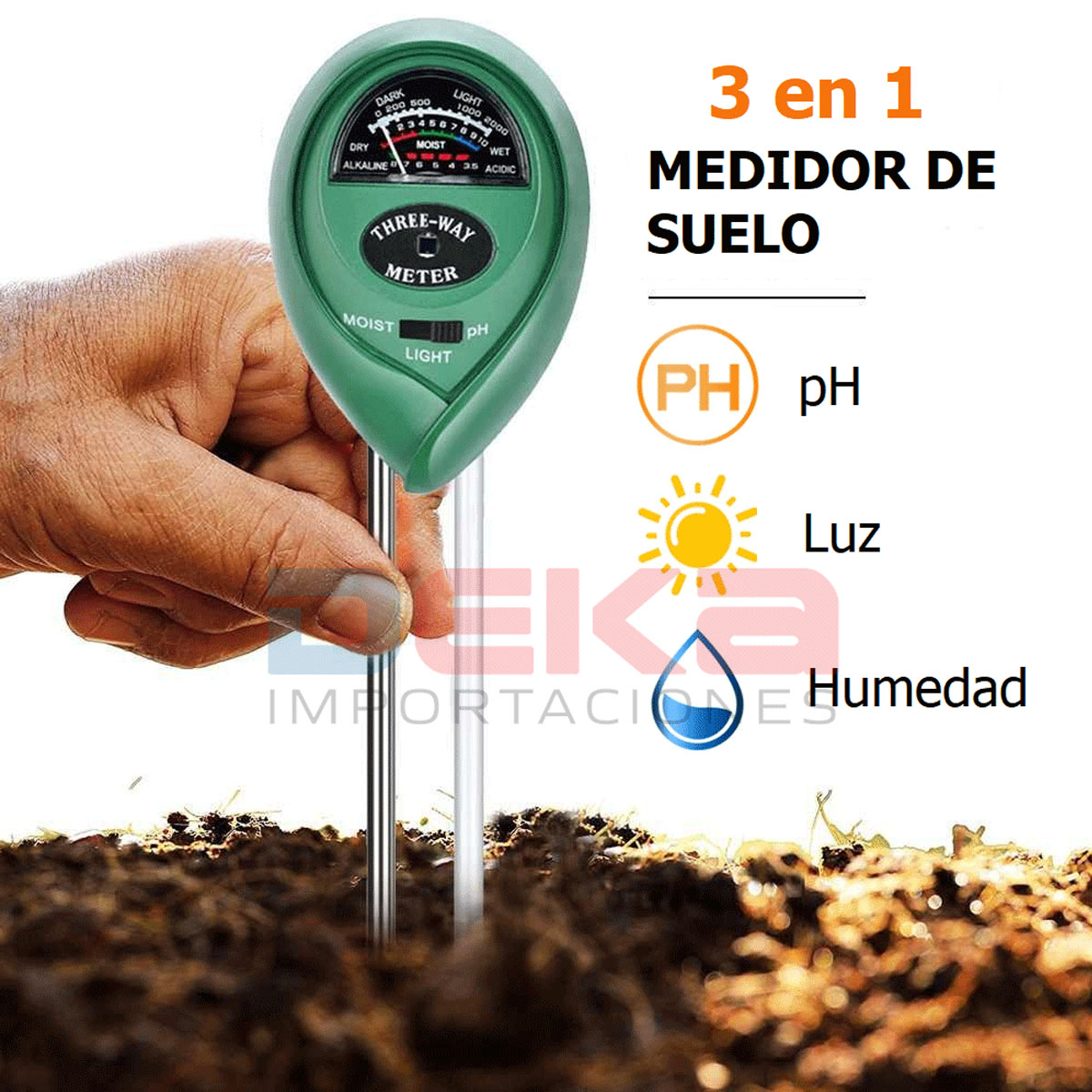 Medidor Ph Suelo Humedad Tierra Luz Plantas 3 En 1 3x1 Test GENERICO